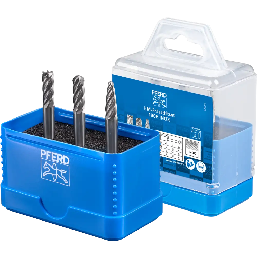 PFERD TOOLS Hartmetall Hochleistungsfrässtift Set 1906 INOX 3-tlg. 6mm Schaft 6 mm für Edelstahl