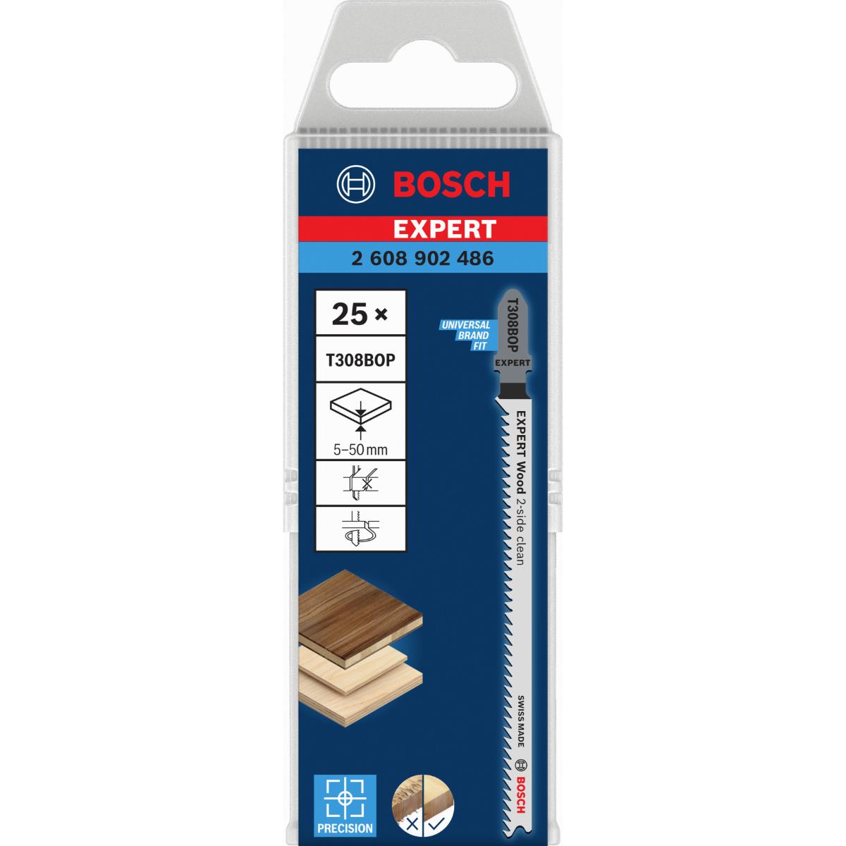 Bosch EXPERT Hardwood 2-side clean T308BOP Stichsägeblatt, 25-tlg.