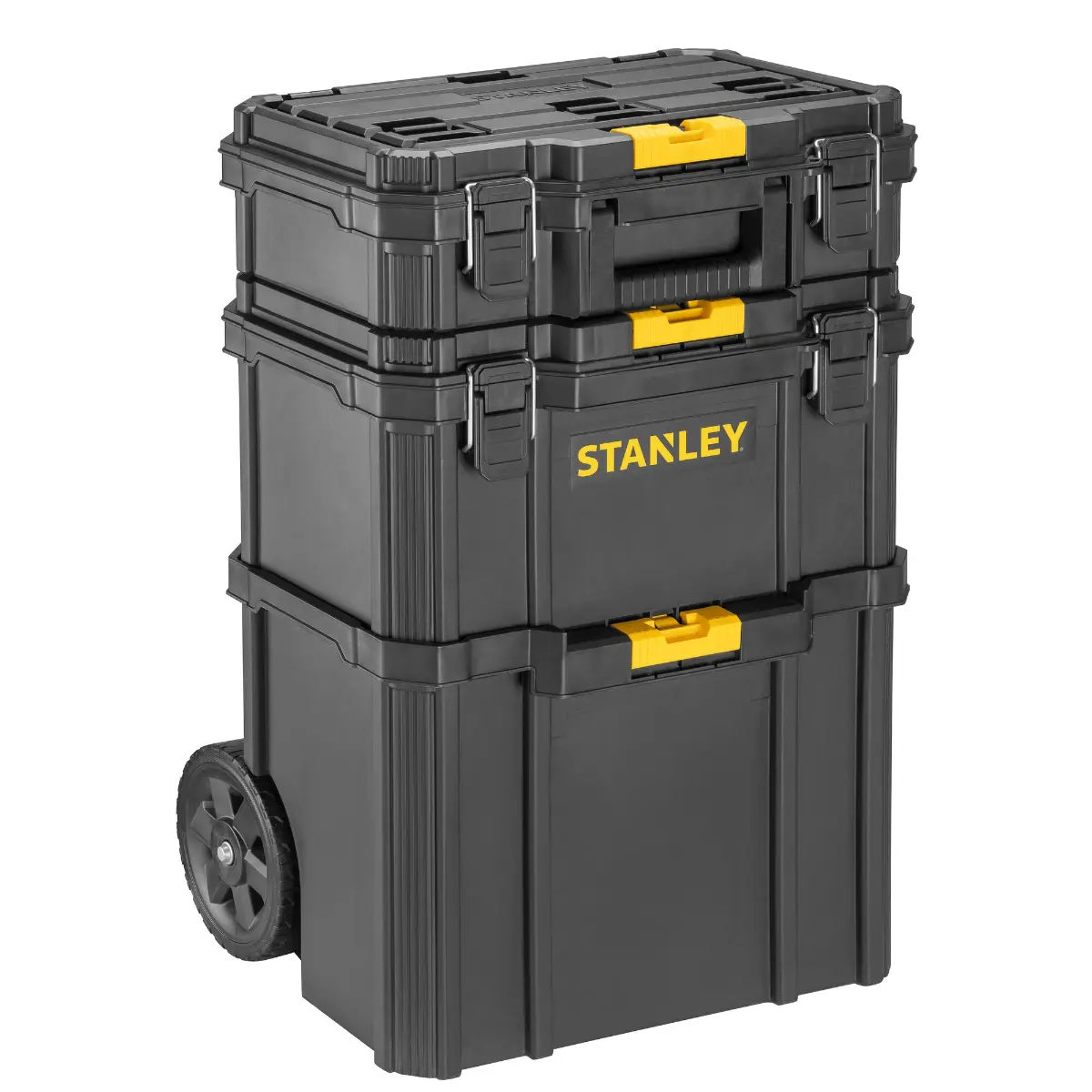 STANLEY Quiklink 3-teiliger Rolling Workshop mit gummierten 7" Rädern, Gesamtkapazität 45kg (80l)