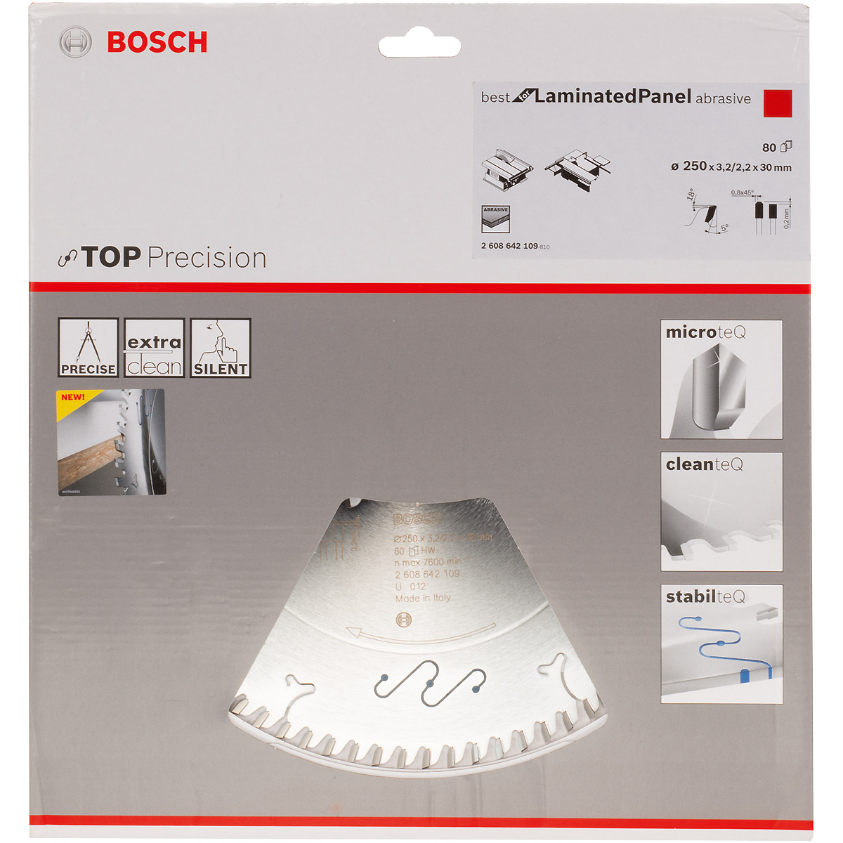 Bosch Kreissägeblatt Top Precision Best for Laminated Panel Abrasive 250x30x3,2mm, 80 Zähne