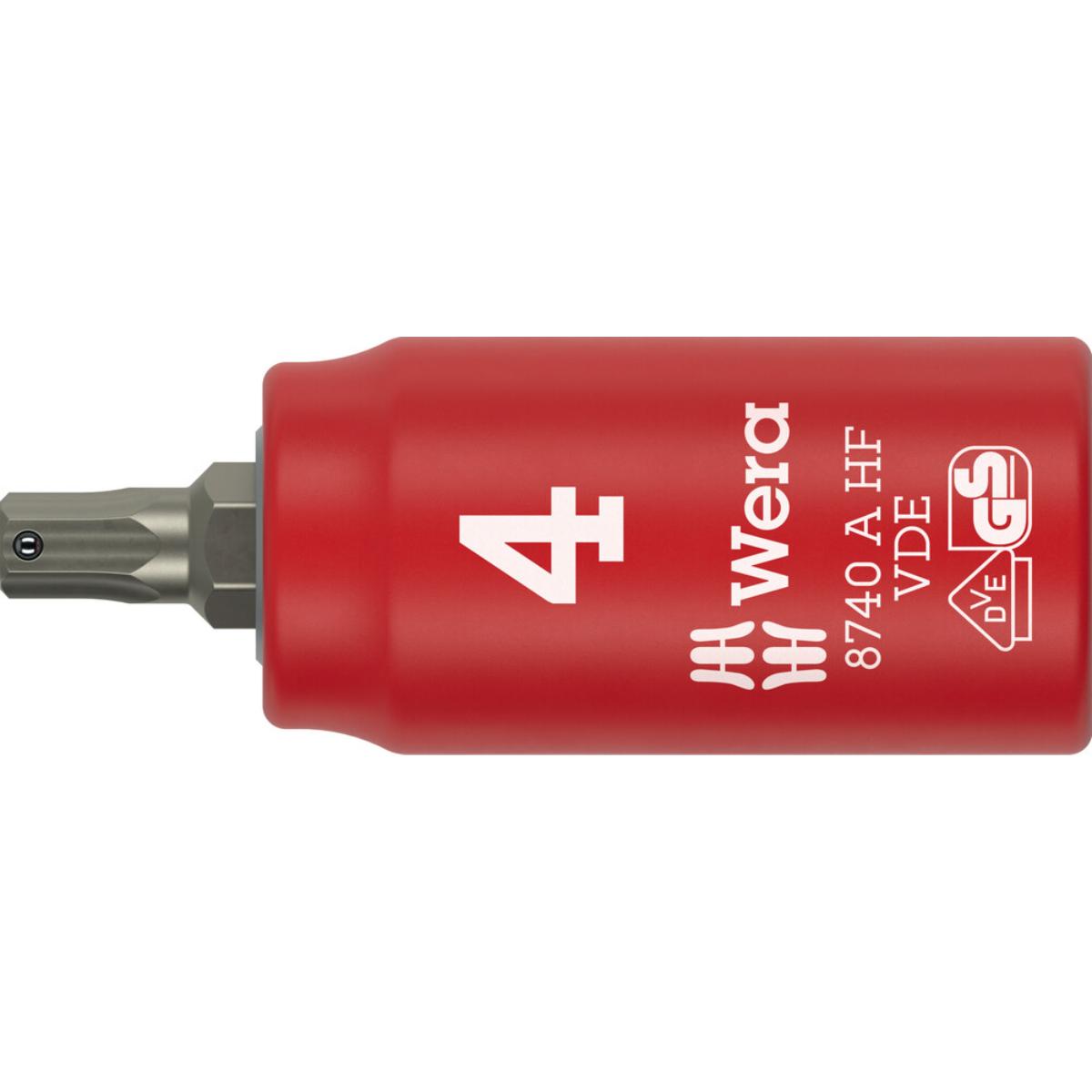 Wera 8740 A VDE HF Zyklop Bitnuss, isoliert, mit 1/4 zoll-Antrieb, mit Haltefunktion für Innensechskantschrauben, 4 x 45 mm