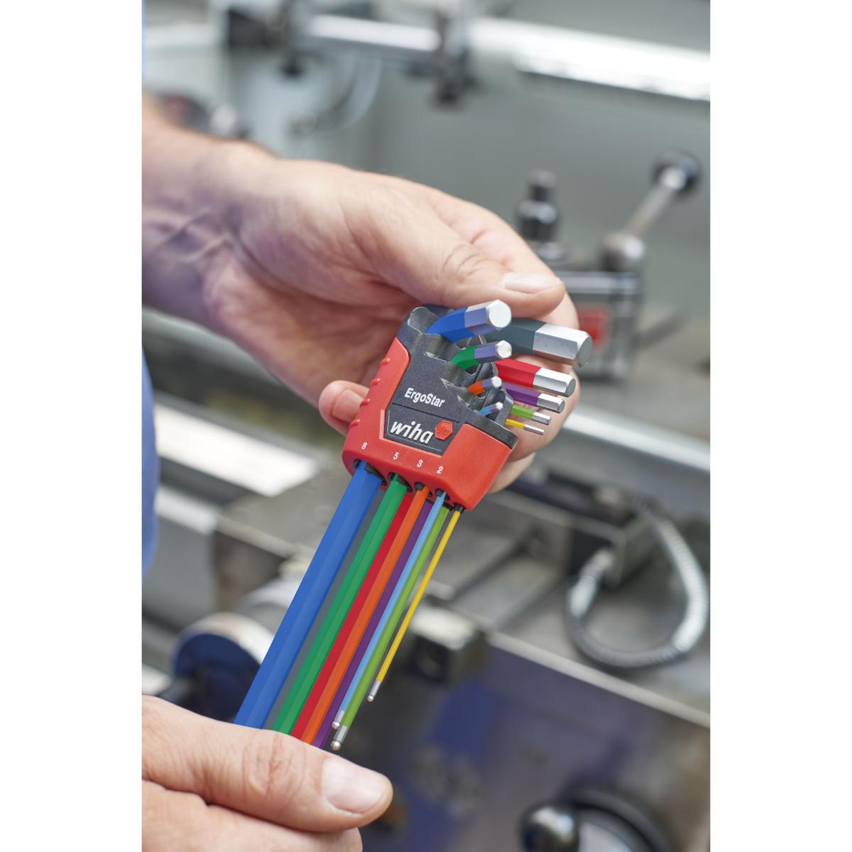 Wiha Stiftschlüssel Set im ErgoStar Halter Sechskant-Kugelkopf 9-teilges Set farbig leuchtend in SB-Kartonverpackung
