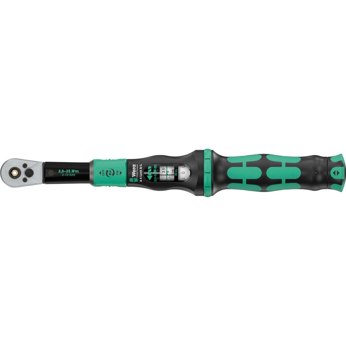 Wera Click-Torque Lock A 6 R/L Drehmomentschlüssel, einstellbar, Torque Lock Funktion, durchgehende Bit-Aufnahme (1/4 zoll), 2,5-25 Nm, 1/4 zoll x 2,5-25 Nm
