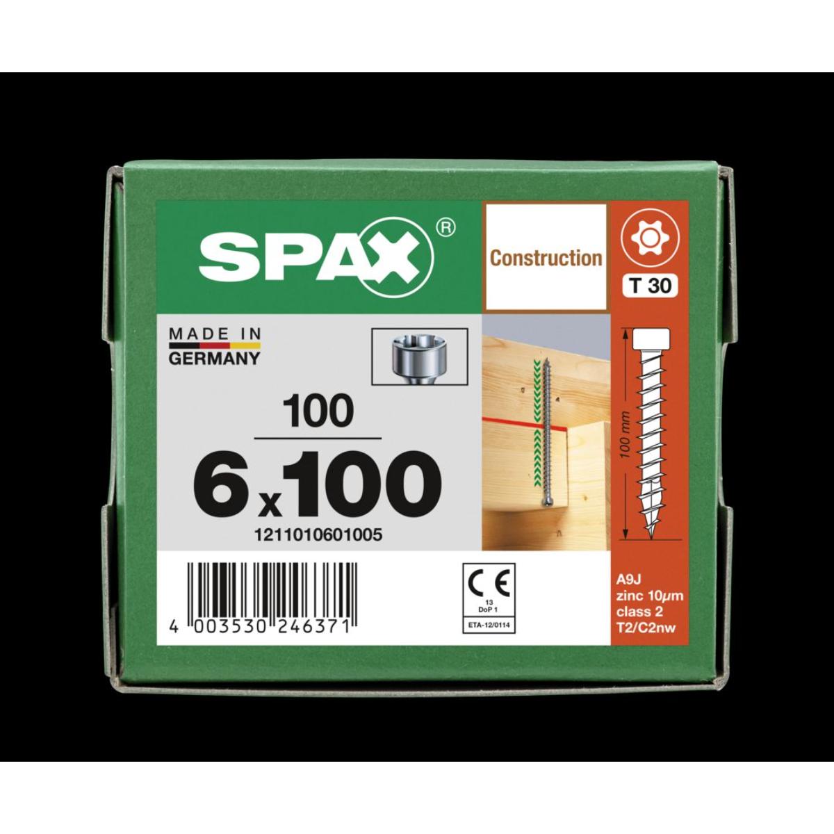 SPAX Zylinderkopf T-Star Plus T30 Vollgewinde WIROX, 100 Stück