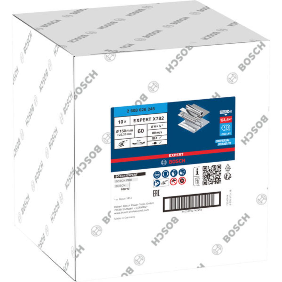Bosch EXPERT X782 Fächerschleifscheibe, abgewinkelt, 150 mm, K60, Bohrung 22,23 mm