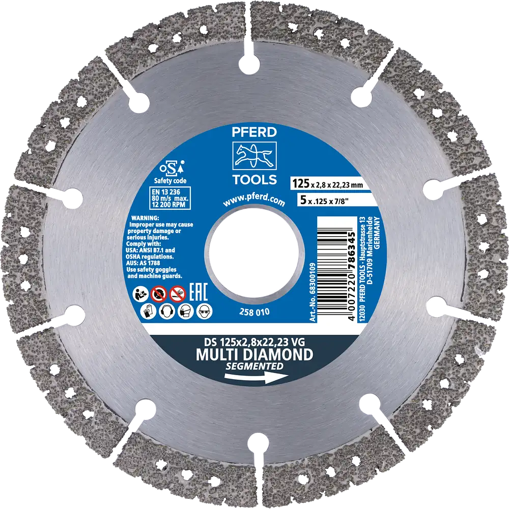 PFERD TOOLS Diamant-Trennscheibe DS 115x2,8x22,23 mm Vakuumgelötet für schnelles Trennen von Grau- und Sphäroguss