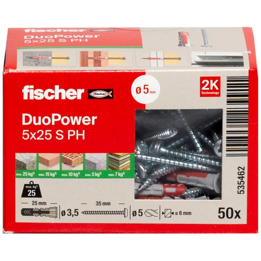 Fischer Universaldübel DuoPower 5x25 S PH mit Schraube Panhead