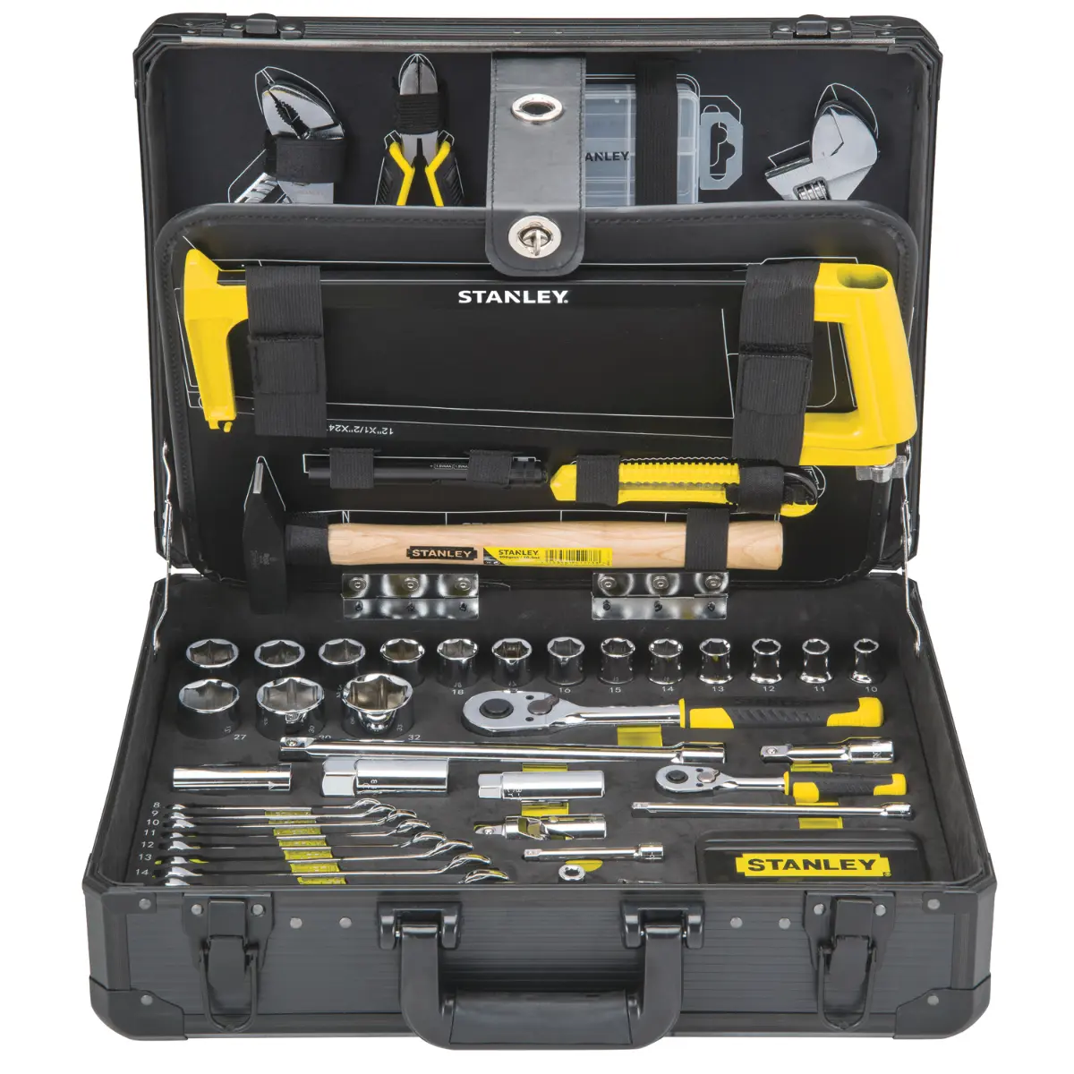 STANLEY Werkzeugkoffer aus Aluminium mit robusten Metallverschlüssen, 142-teilig