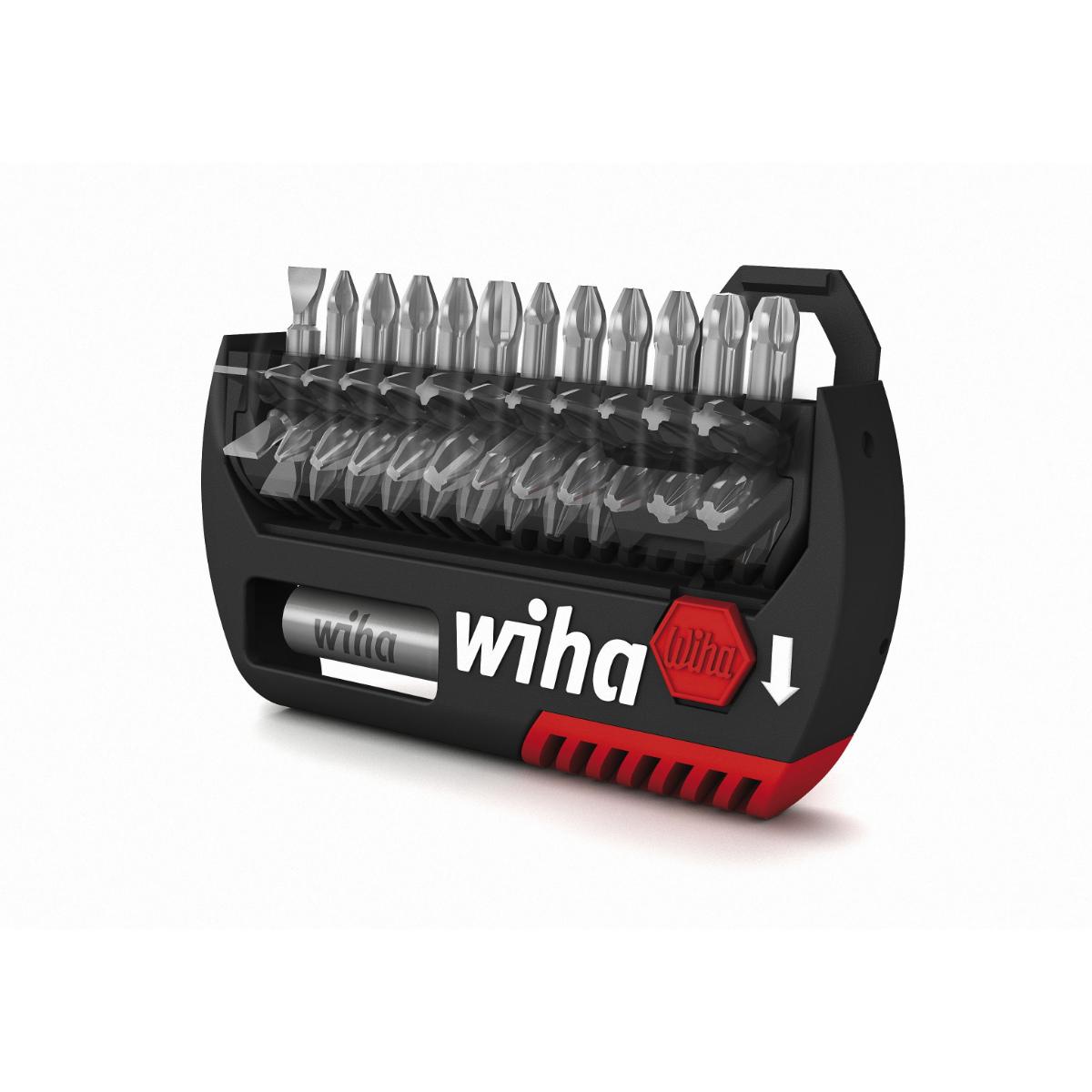 Wiha Bit Set FlipSelector Standard 25 mm gemischt 13-teilges Set 1/4 zoll C6,3 mit Gürtelclip