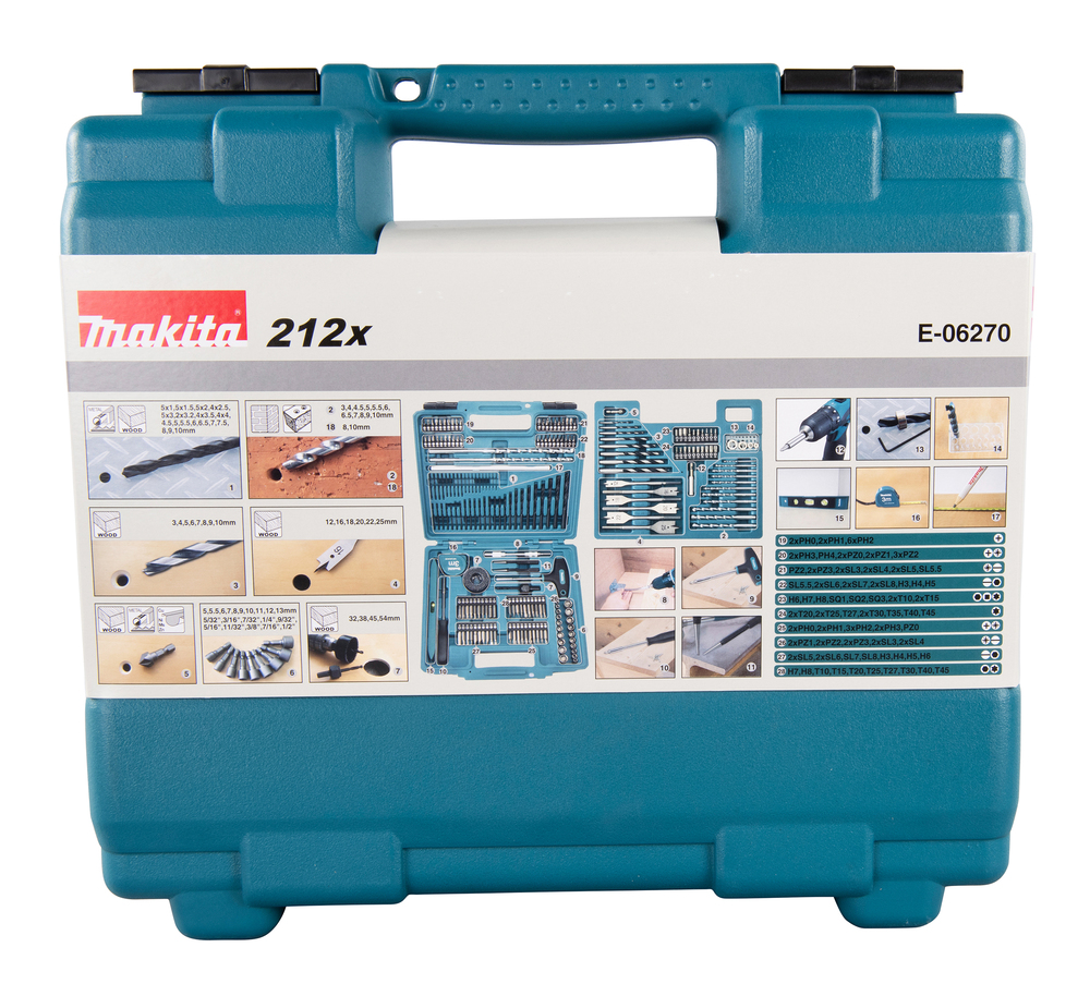 Makita Bohrer-Bit-Set, 212-teilig - Bohrer - Bits - Steckschlüsseleinsätze - E-06270