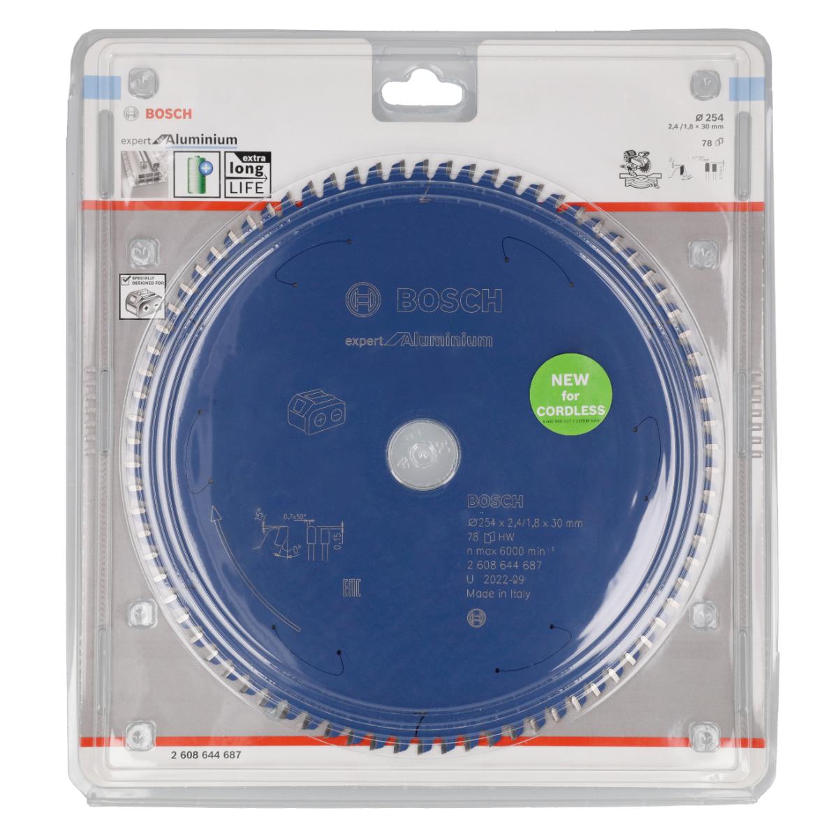 Bosch Kreissägeblatt für Akkusägen Expert for Aluminium, 254 x 2,4/1,8 x 30, 78 Zähne