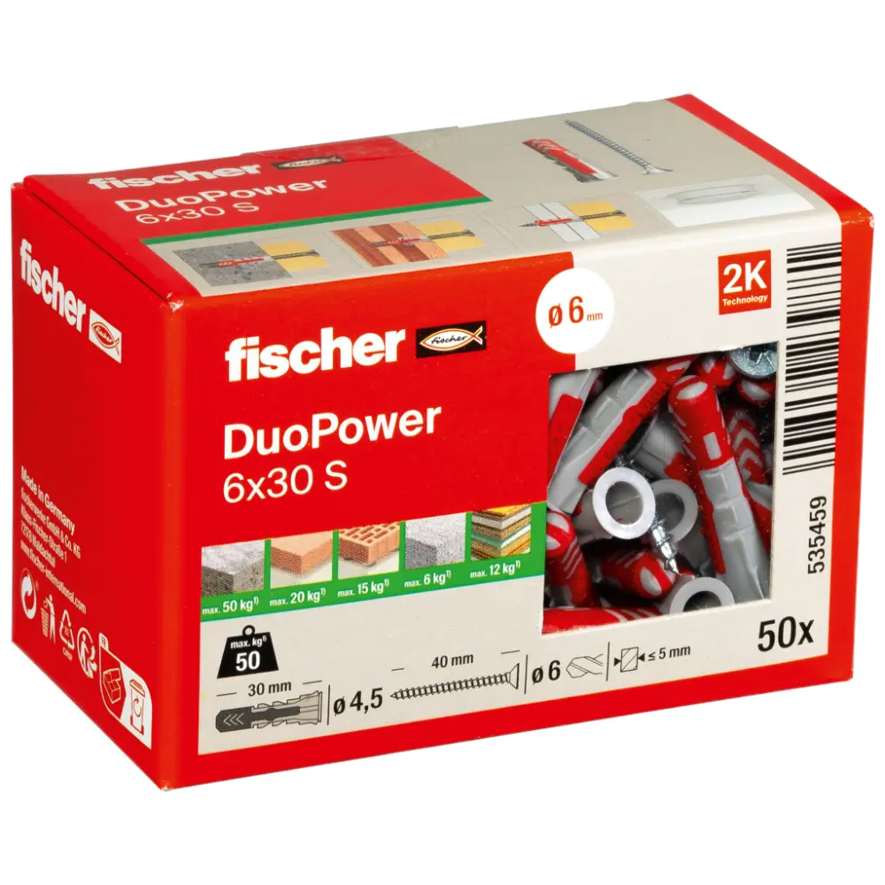 Fischer Universaldübel DuoPower 6x30 S mit Schraube