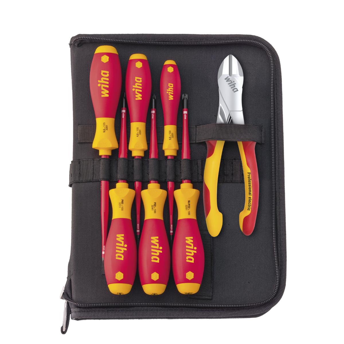 Wiha Werkzeug Set Elektriker Schraubendreher, Kraftseitenschneider 8-teilges Set mit Werkzeugmappe