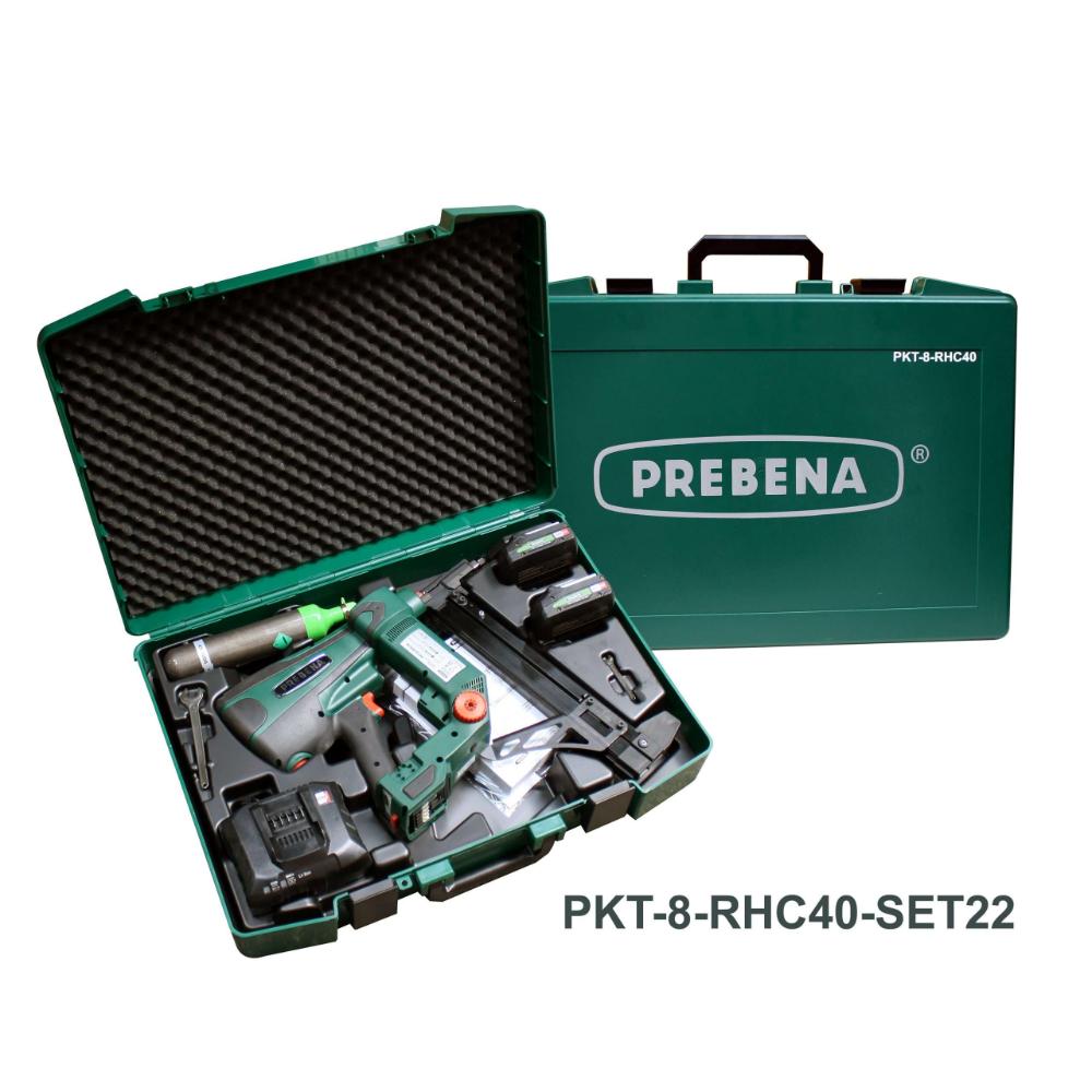 PREBENA PKT-8-RHC40 Hybridnagler für Stahl-Betonnägel Type RHC von 15-40 mm inkl. Akku und Ladestation