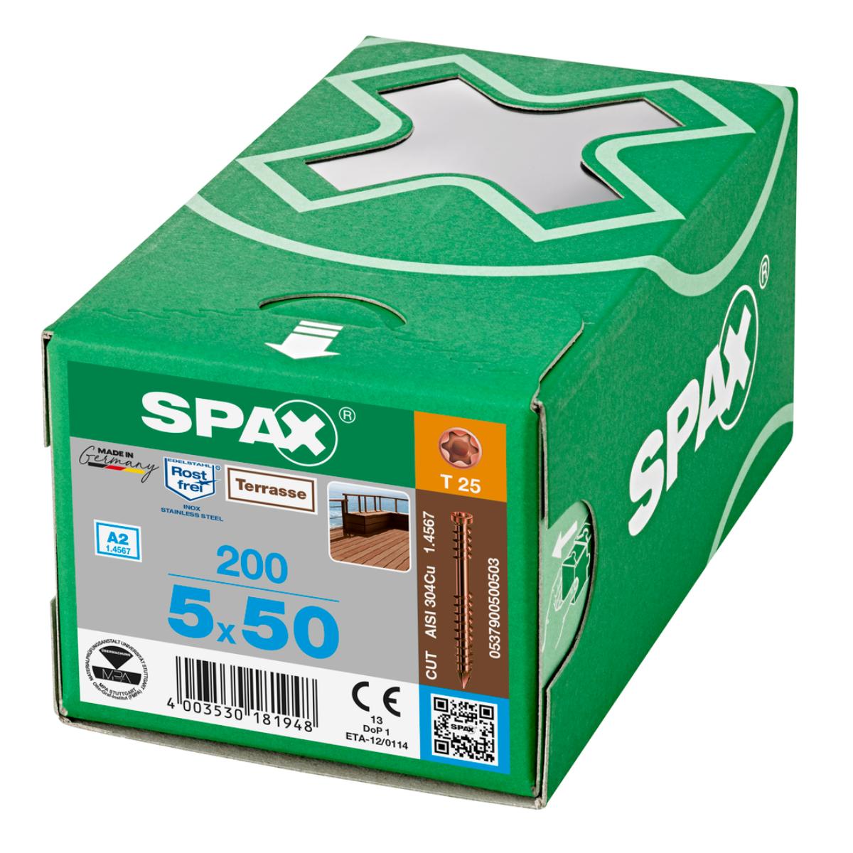 SPAX Terrasse A2 Zylinderkopf T-Star Plus T25 Fixiergewinde Cut antik, 200 Stück