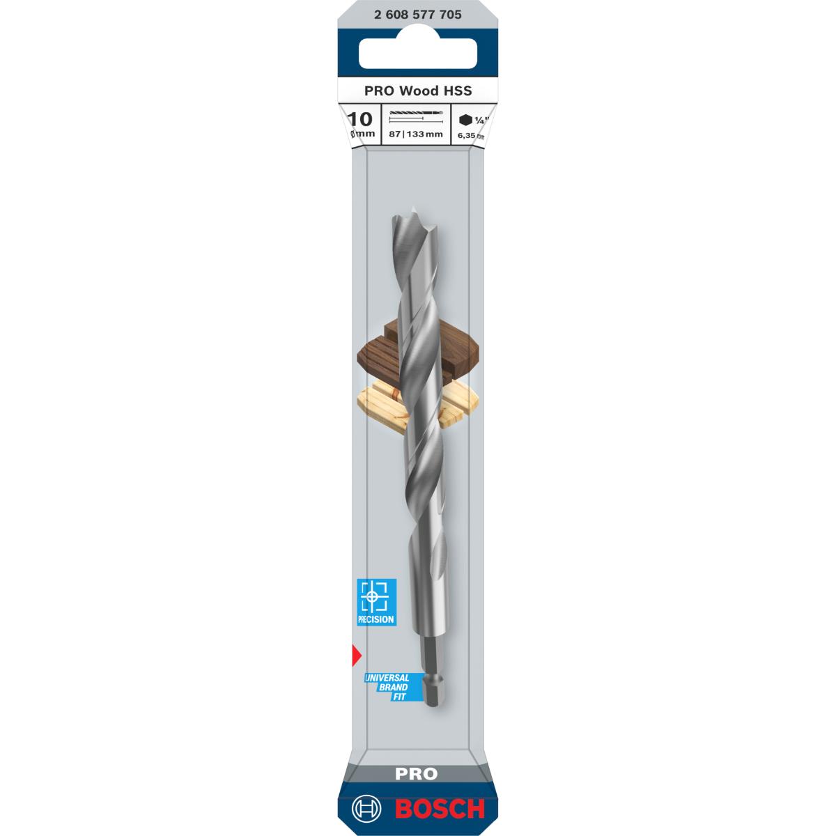 Bosch PRO Wood HSS-Holzspiralbohrer, 10x87x133 mm