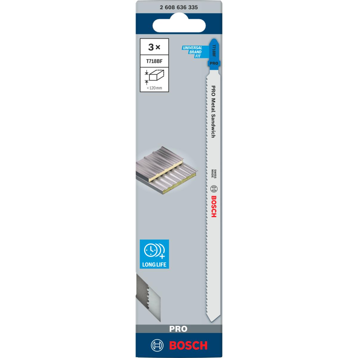 Bosch PRO Stichsägeblatt T 718 BF Metal-Sandwich, 3er-Pack