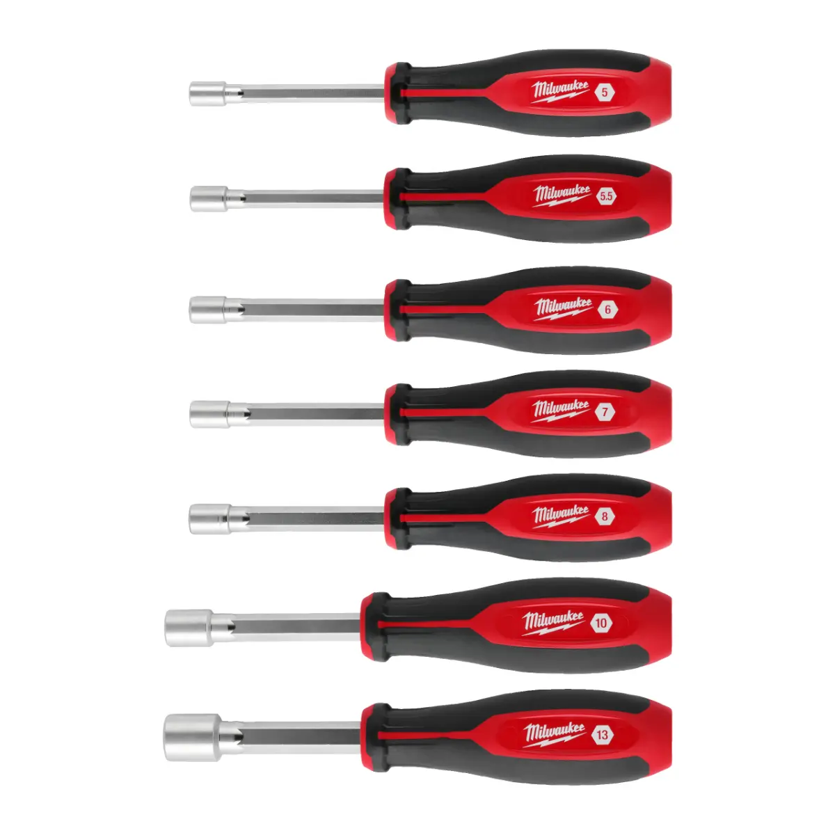 Milwaukee Steckschlüssel mit Griff und Durchgangsloch Set, magnetisch 7-teilig, 5.5mm, 6mm, 7mm, 8mm, 10mm, 13mm, 17mm