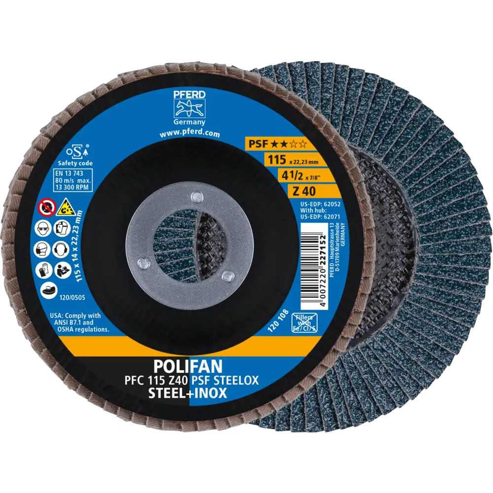PFERD TOOLS POLIFAN Fächerscheibe PFC konisch Zirkonkorund Universallinie PSF STEELOX Stahl/Edelstahl