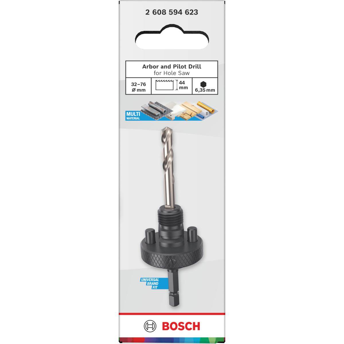 Bosch Aufsteckhalter und Zentrierbohrer für Lochsäge, 32-210 x 44 mm für LS 32-76,HEX