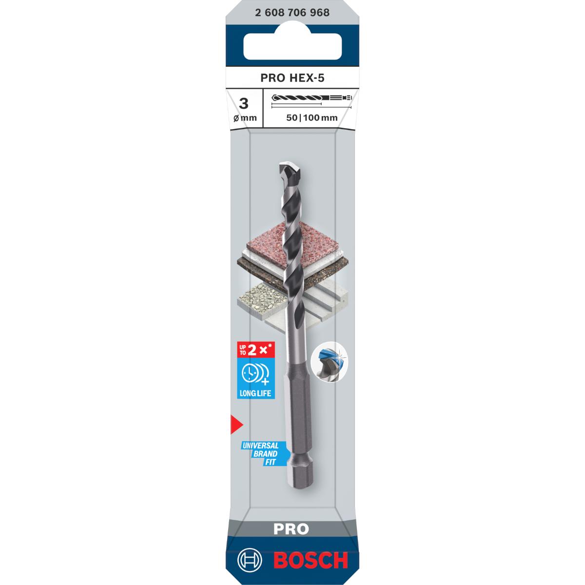 Bosch PRO HEX-5 Bohrer, 3 x 50 x 100 mm
