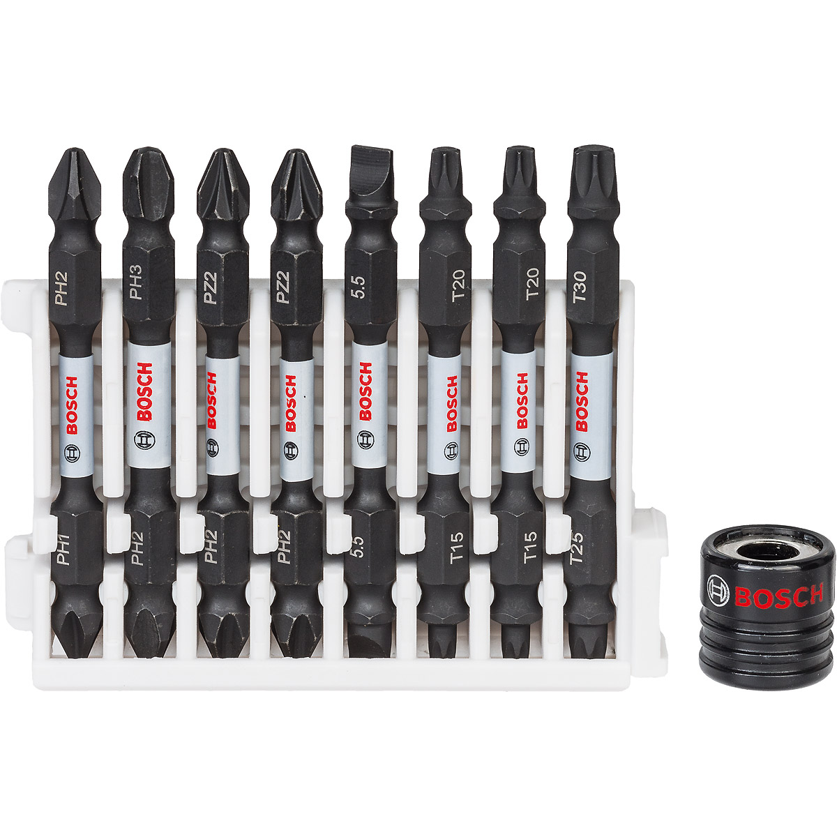 Bosch Doppelklingen Schrauberbit-Set Impact Control, 9-teilig, PH1 / PH2 / PH3 / PZ2 / PZ3 / SL1x5,5