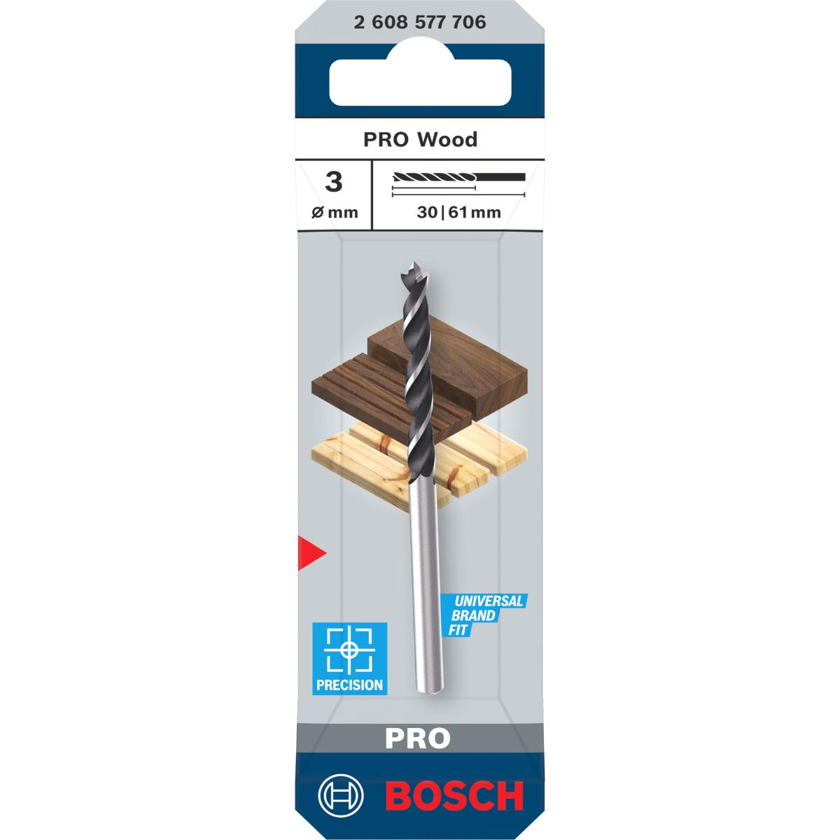 Bosch PRO Wood Holzspiralbohrer, 3x30x61 mm