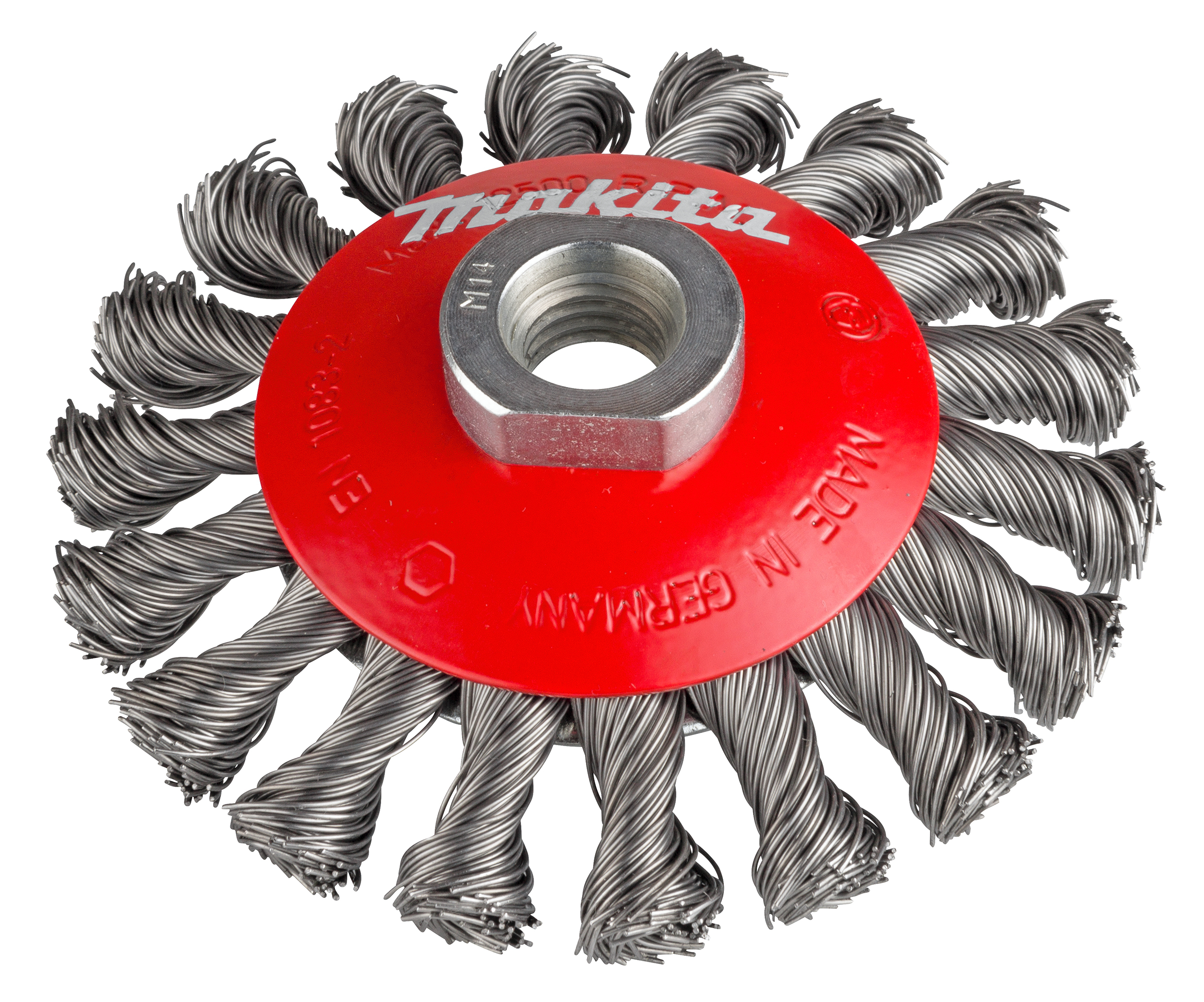 Makita Kegelbürste, 100 mm - gezopft - verzinkter Stahl - M14 - P-04494