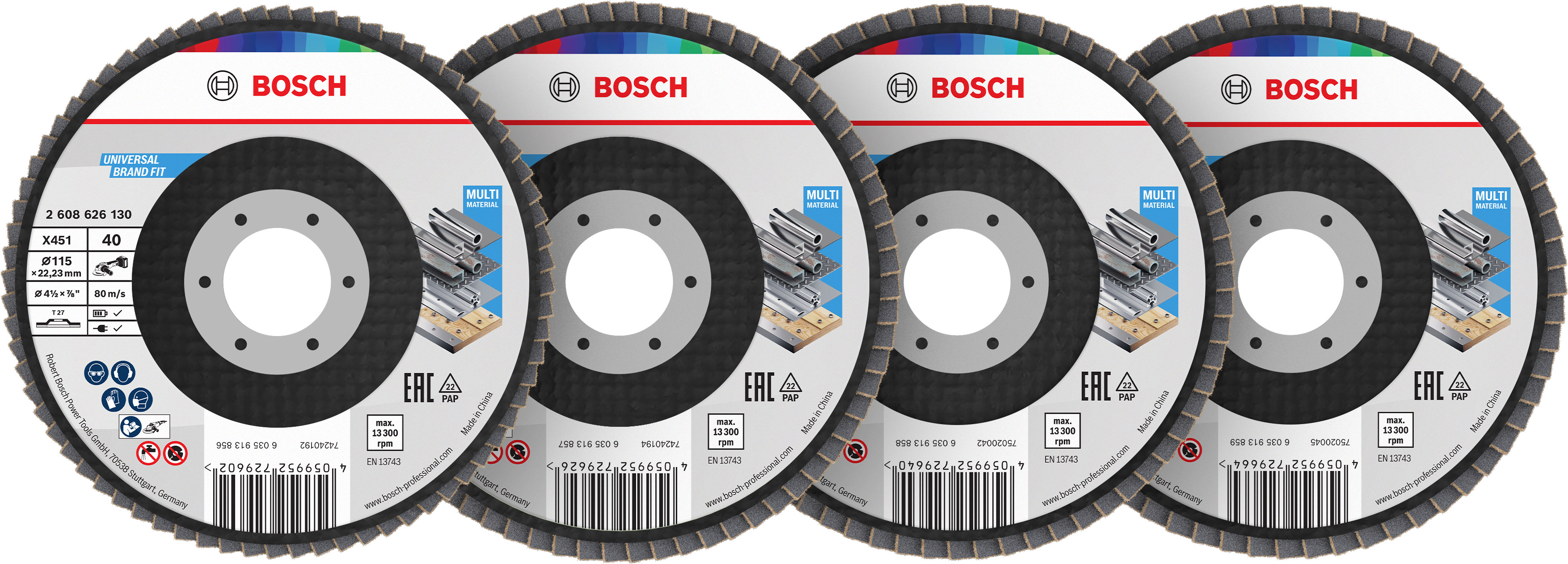 Bosch X451 Fächerschleifscheiben 115mm, T27, 15-teiliges Set