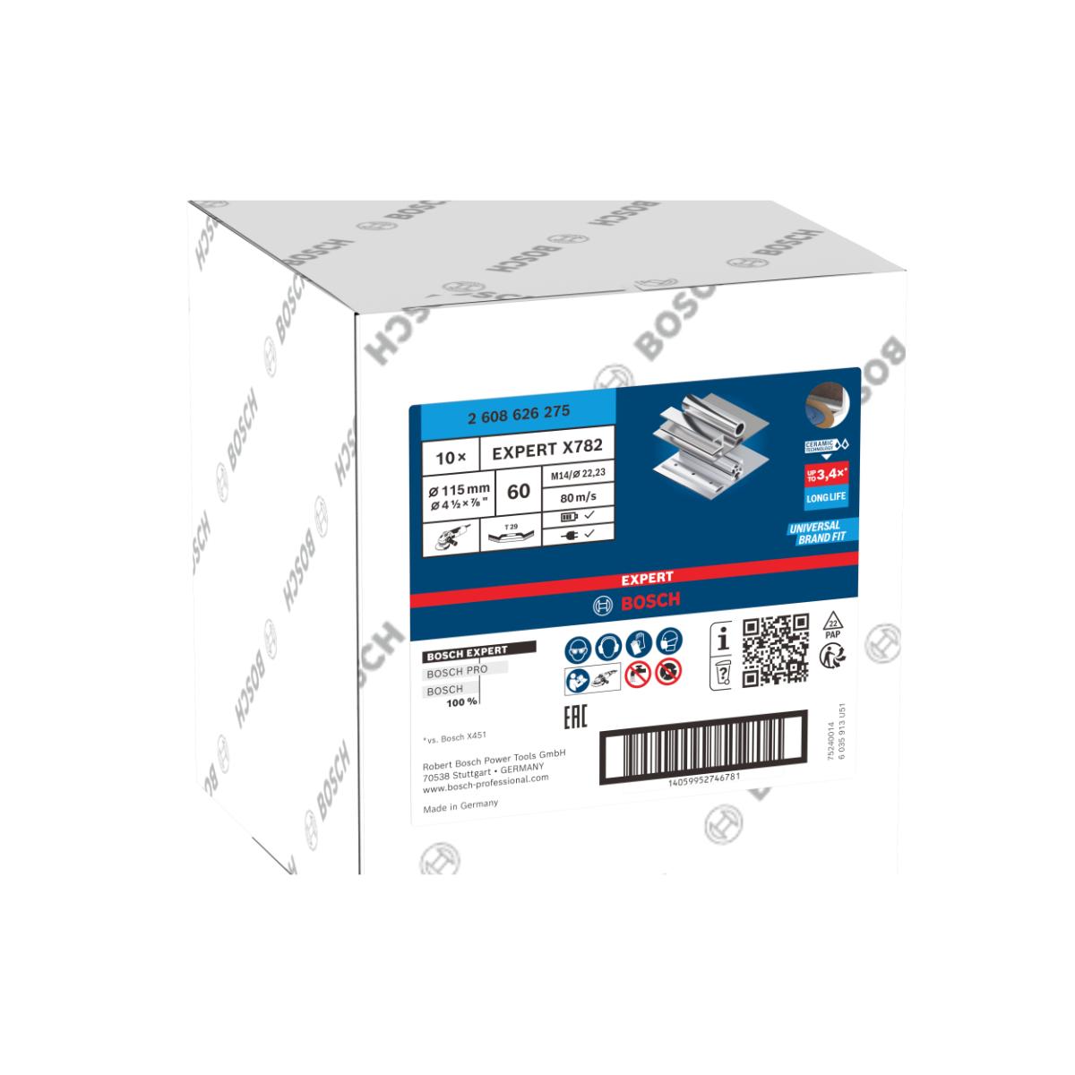 Bosch EXPERT X782 Fächerschleifscheibe, abgewinkelt, 115 mm, K60, Ecke, Bohrung 22,23 mm