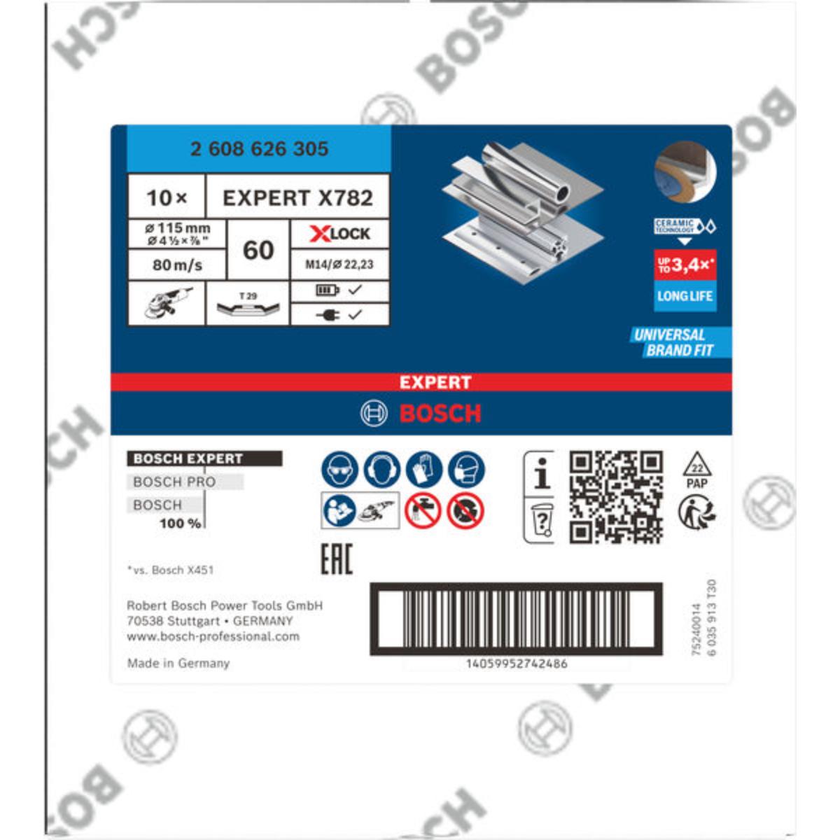 Bosch EXPERT X782 Fächerschleifscheibe, abgewinkelt, 115 mm, K60, X-Lock, Flex