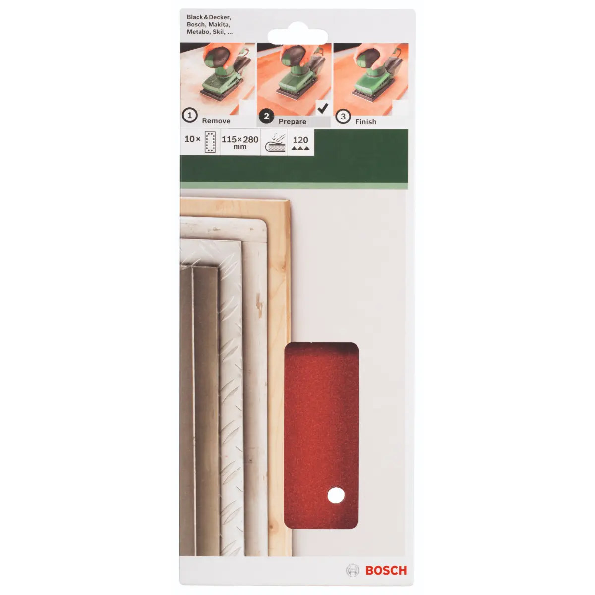 Bosch Schleifblatt-Set für Schwingschleifer K=120, 115 x 280 mm, 14 Löcher, 10-tlg.