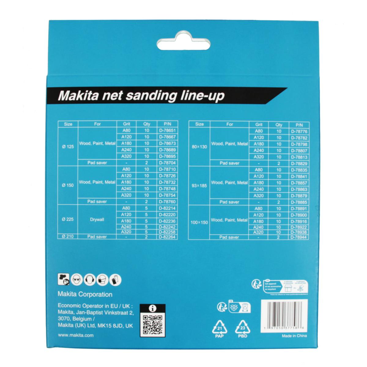 Makita Netzschleifmittel 21-tlg. Ø 150 mm Körnung A80 - A240 Klett Gitter, 21-teilges Set