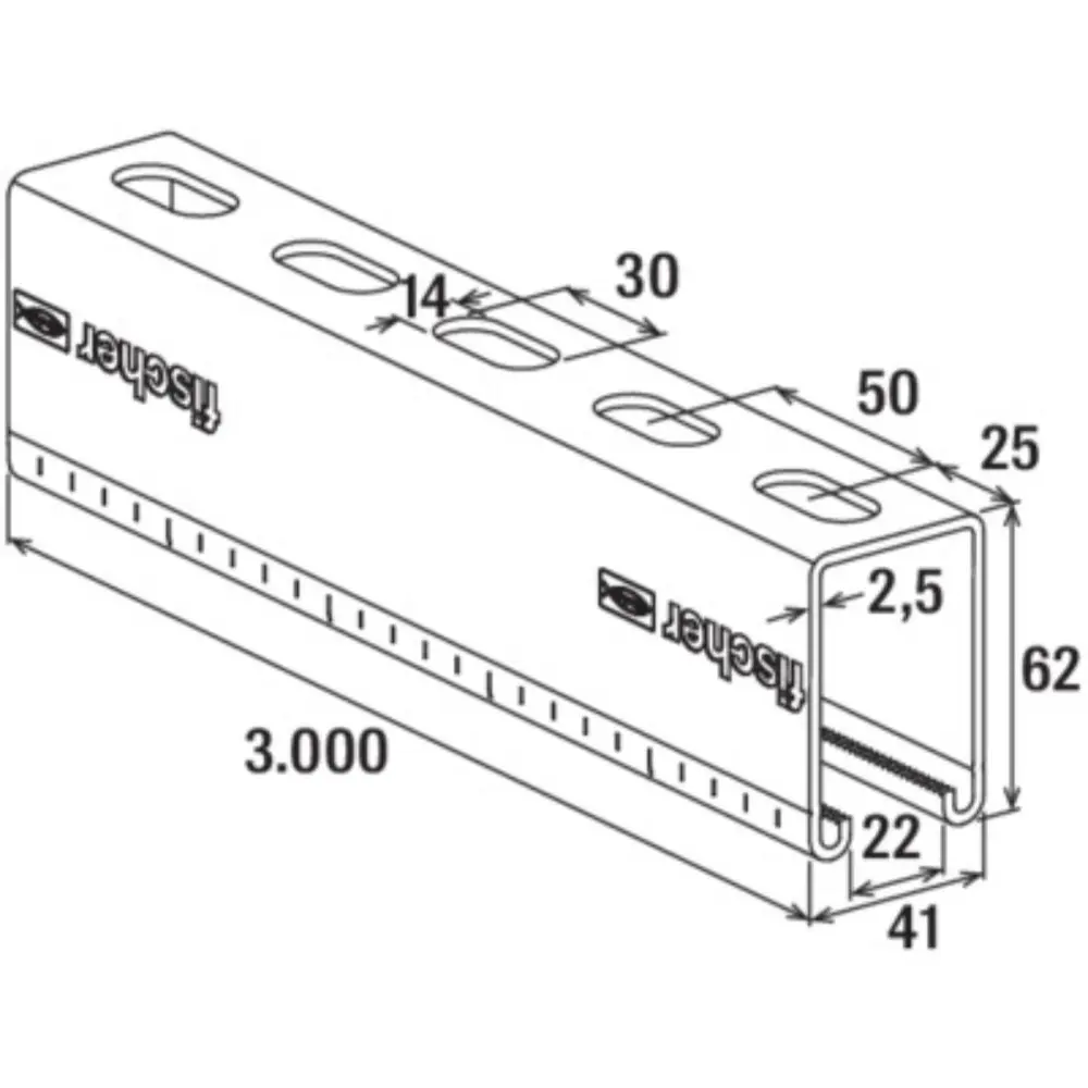 Fischer Montageschiene FUS 62/2,5 feuerverzinkt - 3000