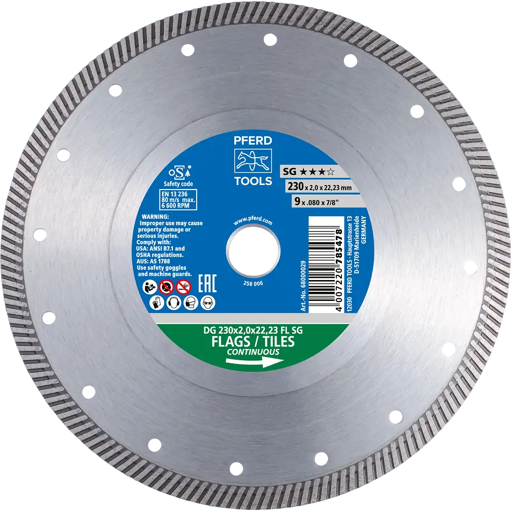 PFERD TOOLS Diamant-Trennscheibe DG FL 250x2,0x25,4 mm SG z. Trennen v. Fliesen, hohe Schnittqualität