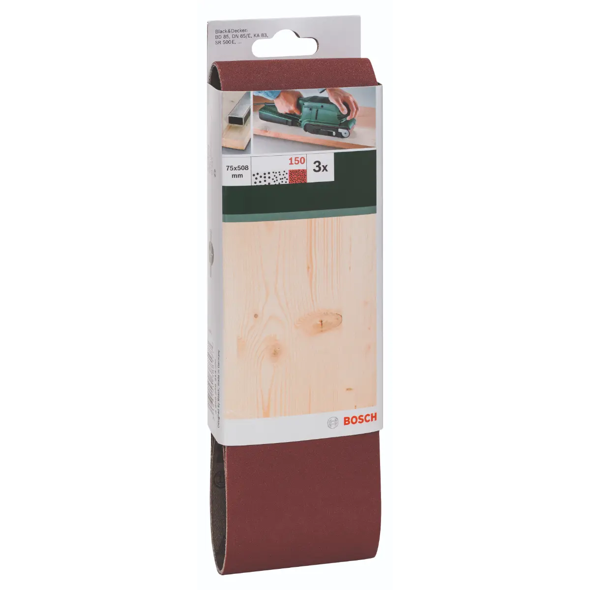 Bosch Schleifband-Set für Bandschleifer, rote Qualität K=150, 75 x 508 mm, 3-tlg.