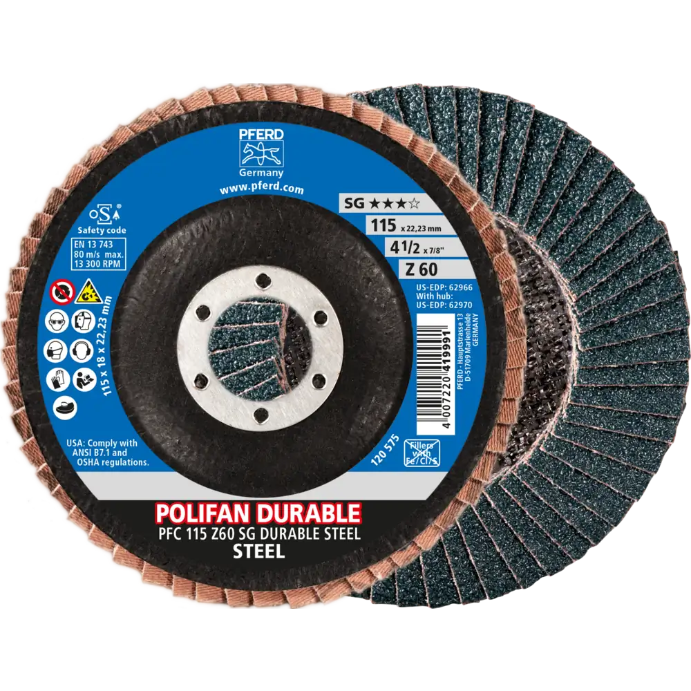 PFERD TOOLS POLIFAN POWER Fächerscheibe PFC konisch Leistungslinie SG DURABLE STEEL für Stahl