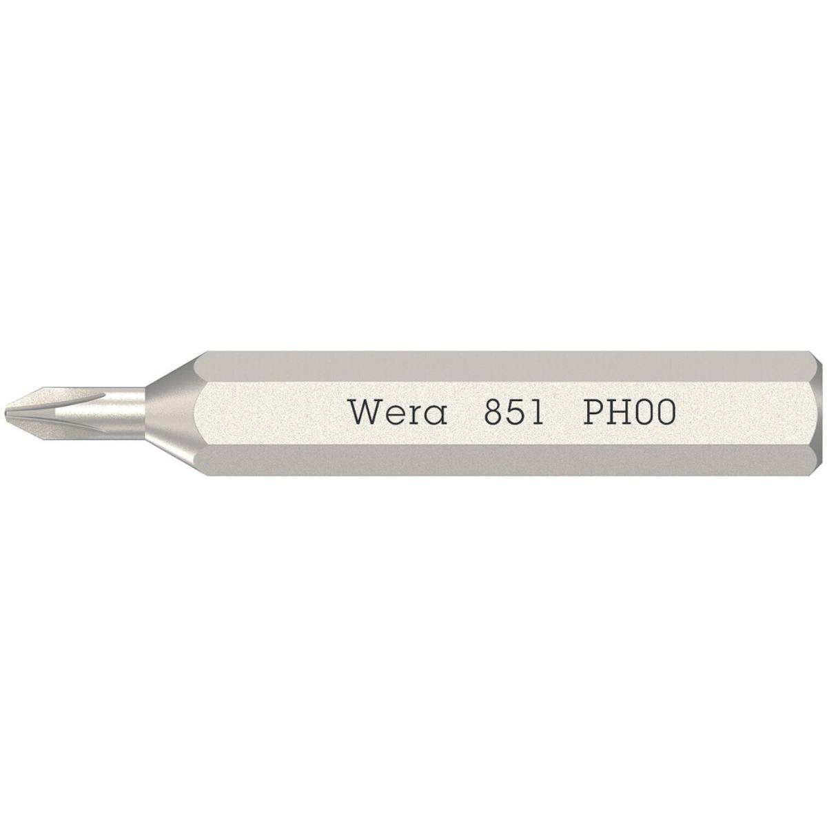 Wera 851/0 Micro Bits für Kreuzschlitzschrauben Phillips-Recess, PH 00 x 30 mm
