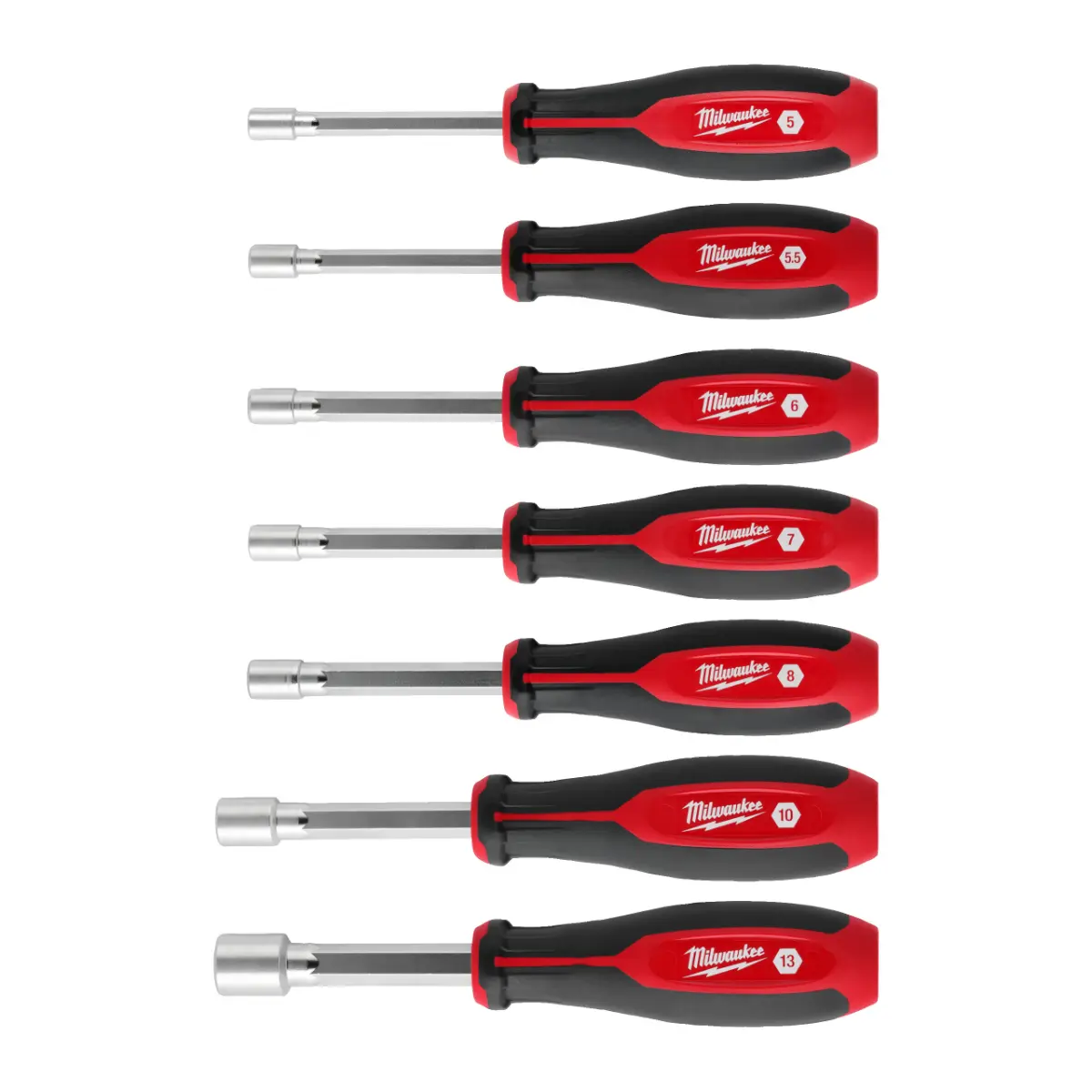 Milwaukee Steckschlüssel mit Griff und Durchgangsloch Set 7-teilig, 5.5mm, 6mm, 7mm, 8mm, 10mm, 13mm, 17mm