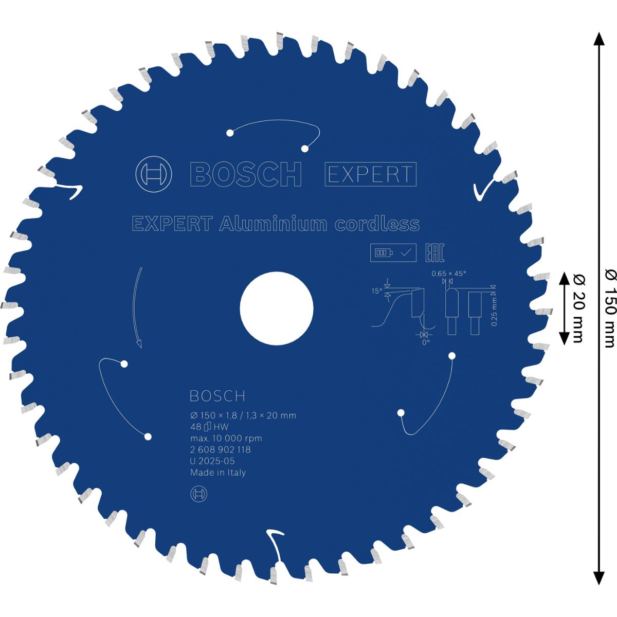 Bosch EXPERT Aluminium Kreissägeblatt, 150x20 mm, Z48