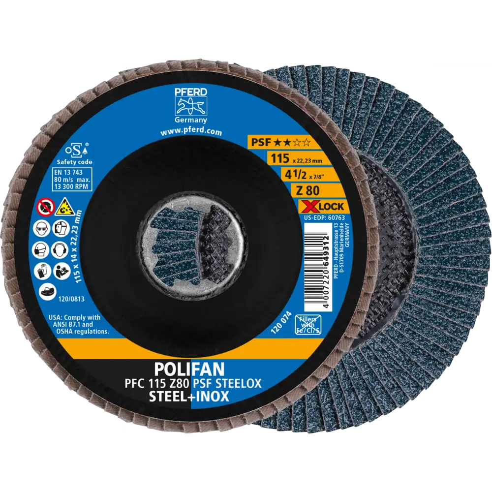 PFERD TOOLS POLIFAN Fächerscheibe PFC X-LOCK konisch Universallinie PSF STEELOX Stahl/Edelstahl