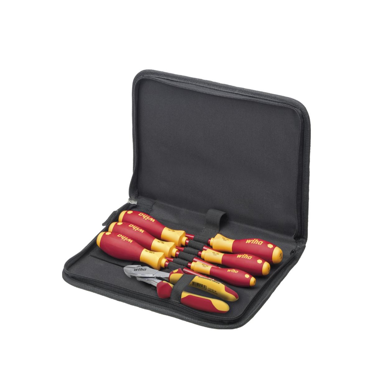 Wiha Werkzeug Set Elektriker Schraubendreher, Kraftseitenschneider 8-teilges Set mit Werkzeugmappe