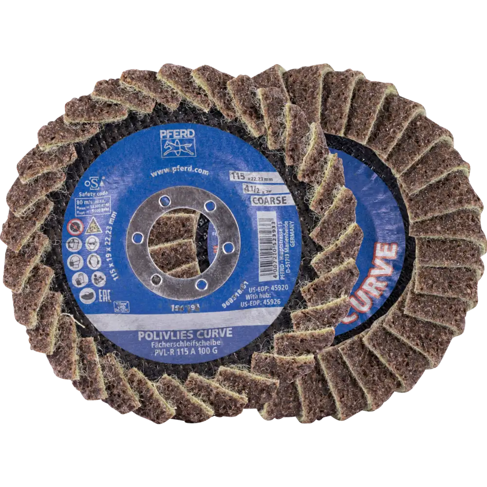 PFERD TOOLS POLIVLIES-CURVE Lamellenscheibe PVL-R Korund Ø 115 mm Bohrung 22,23 mm A100G