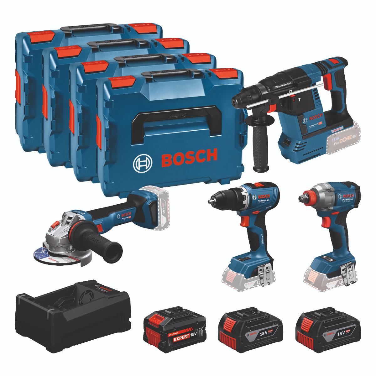 Bosch Combo Kit 18V Werkzeug-Set: GSR 18V-65 + GDX 18V-285 + GBH 18V-26 + GWS 18V-11