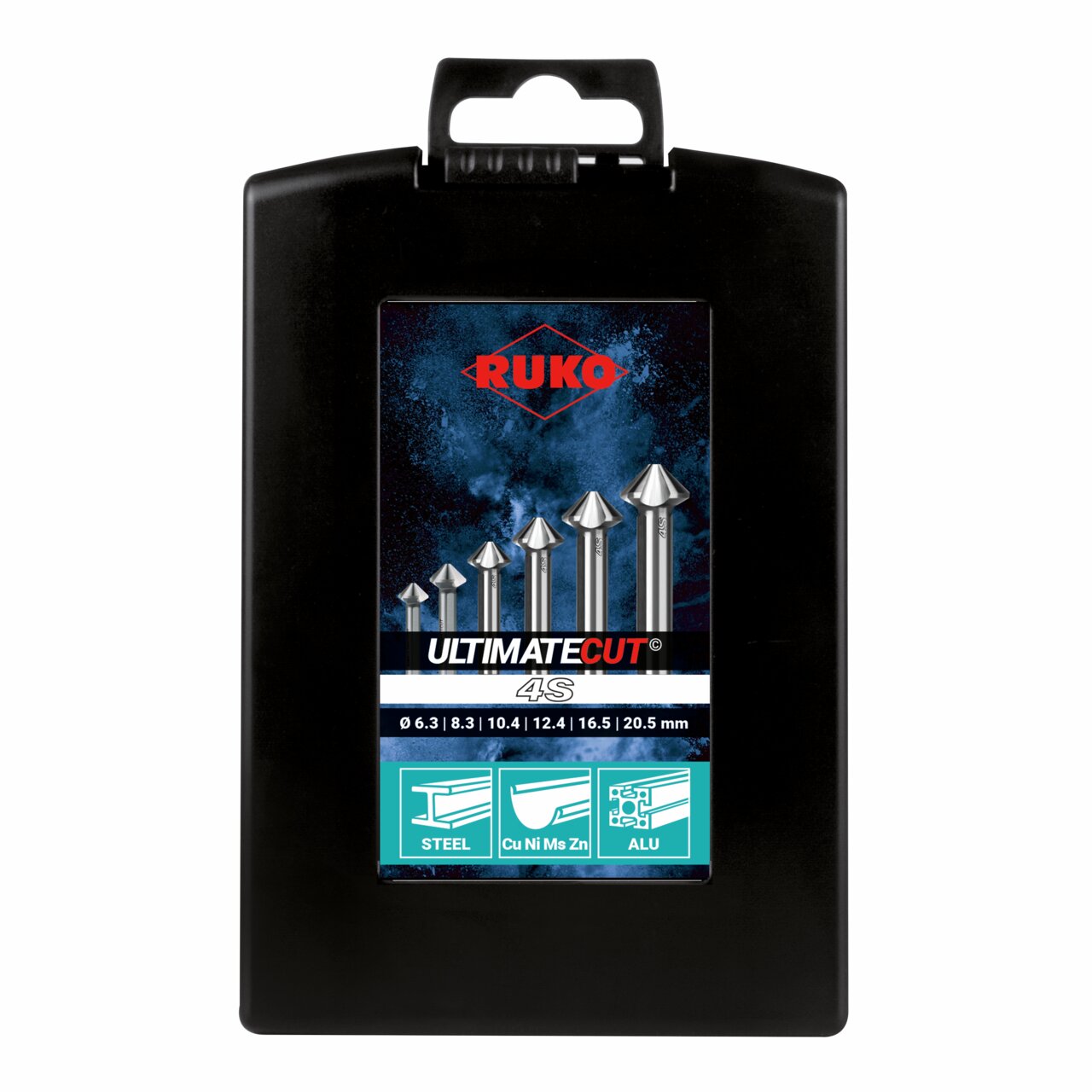 RUKO ULTIMATECUT Kegelsenker 4S BOOST, HSS, ähnlich DIN 355, 90°, 3-Flächenschaft - 6-tlg.