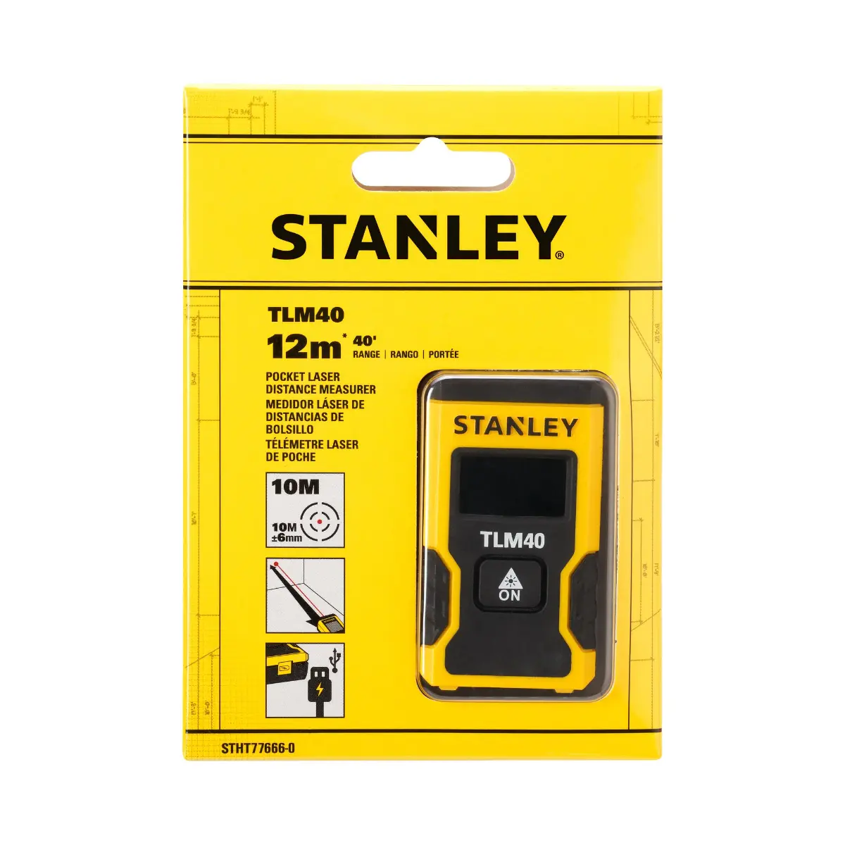 STANLEY Laserentfernungsmesser bis 12m im praktischen Taschenformat, schwarzes Display