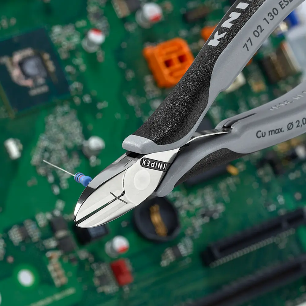 KNIPEX Elektronik-Seitenschneider ESD mit durchgestecktem Gelenk mit Mehrkomponenten-Hüllen 130 mm