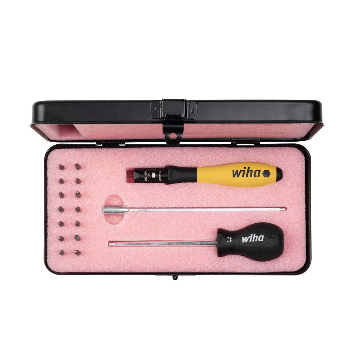 Wiha Drehmoment-Schraubendreher Set TorqueVario -S Micro ESD 0,1-0,6 Nm gemischt 18-teilges Set variabel einstellbare Drehmomentbegrenzung mit Box