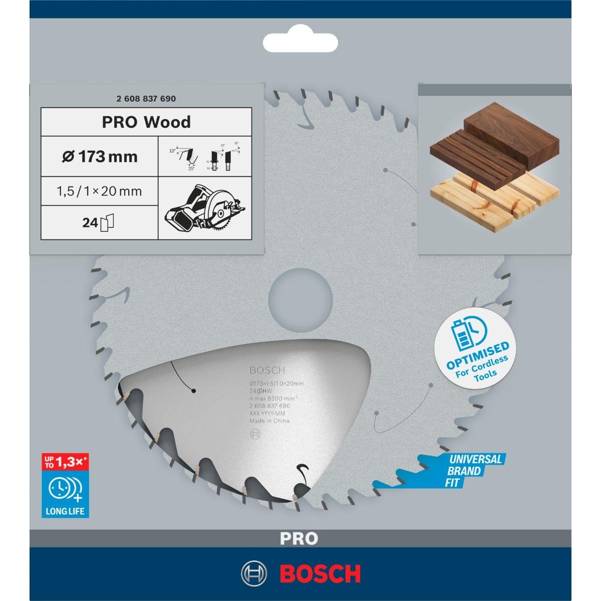 Bosch PRO Akku-Kreissägeblatt Standard for Wood, 173 x 1,5/1,0 x 20, 24 Zähne