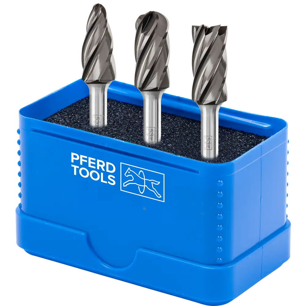 PFERD TOOLS Hartmetall Hochleistungsfrässtift Set 1613 ALU 3-tlg Ø 12mm Schaft-Ø 6mm HICOAT beschichtet für für Alu/NE Metalle